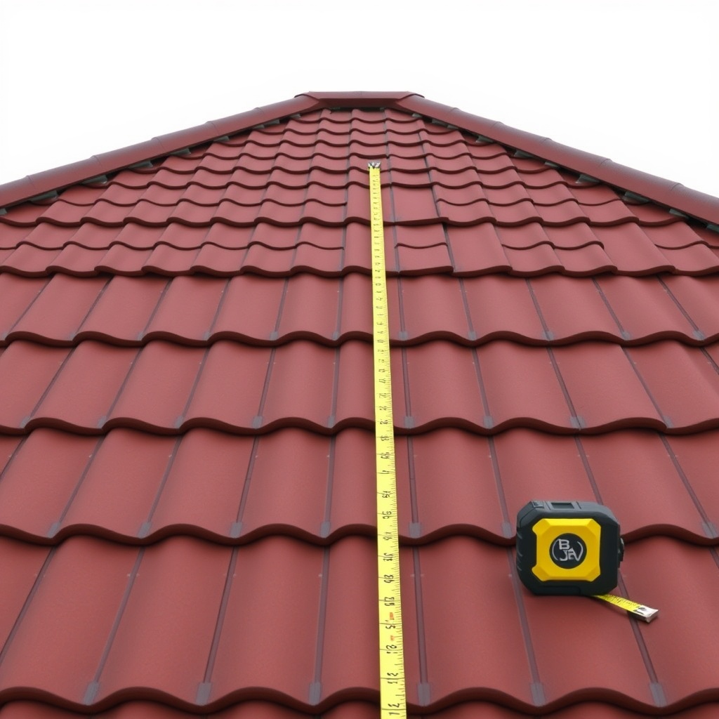 <clean photorealistic photo of a Bramac tiled roof with visible slope measurement tools li