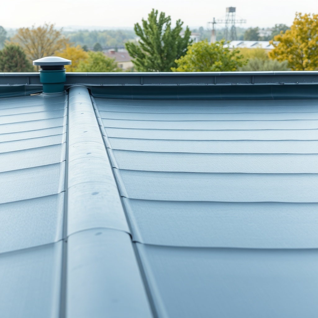 <clean photorealistic photo of a low-slope Bramac roof with visible waterproof membrane la