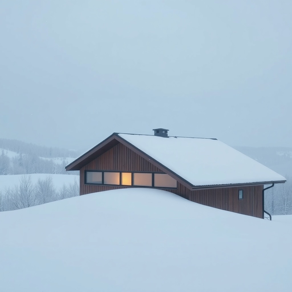 <clean photorealistic photo/illustration of a Bramac roof in a snowy landscape