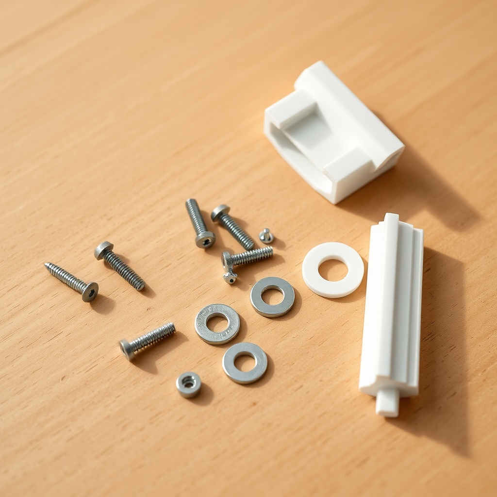 <A photorealistic photo showing Onduline accessories like screws