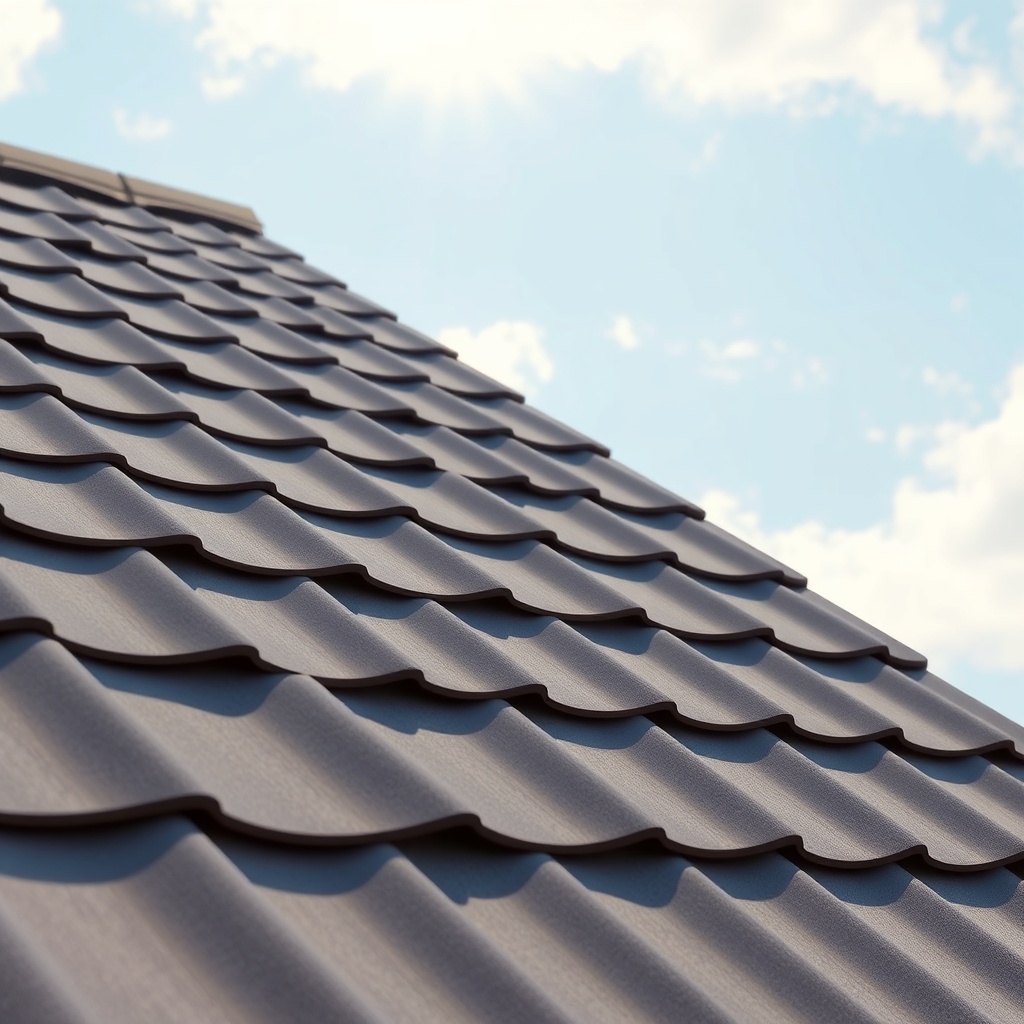 <clean photorealistic photo of a roof with Onduline sheets showing a common installation e